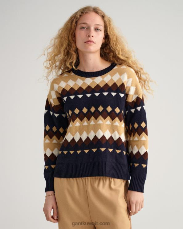 سترة بياقة طاقم من Fairisle المساء الأزرق GANT نحيف ZHL2Z655