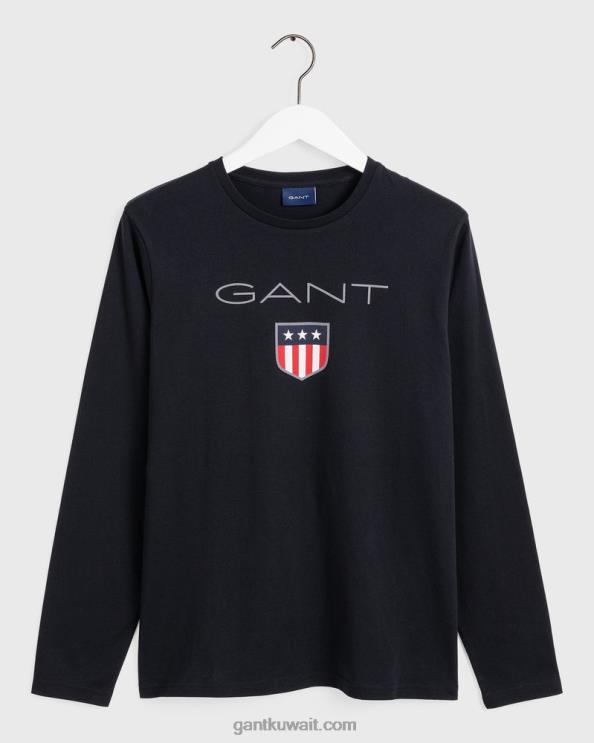 تيشيرت درع كم طويل أسود GANT رجال ZHL2Z146