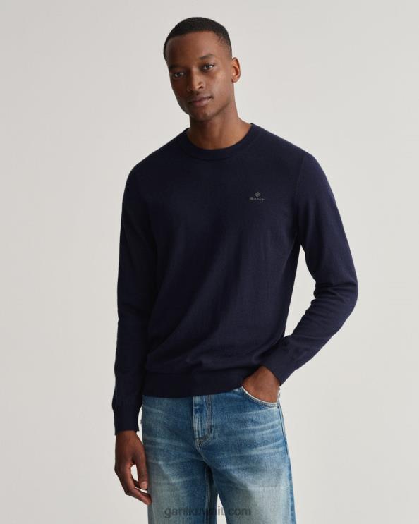 سترة من الكشمير القطني برقبة دائرية المساء الأزرق GANT رجال ZHL2Z326