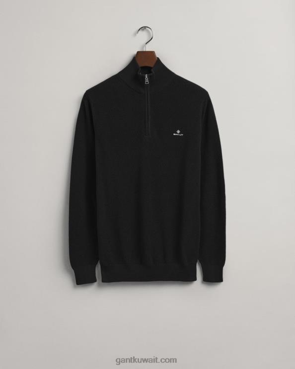 سترة نصف سحاب من القطن بيكيه أسود GANT رجال ZHL2Z346