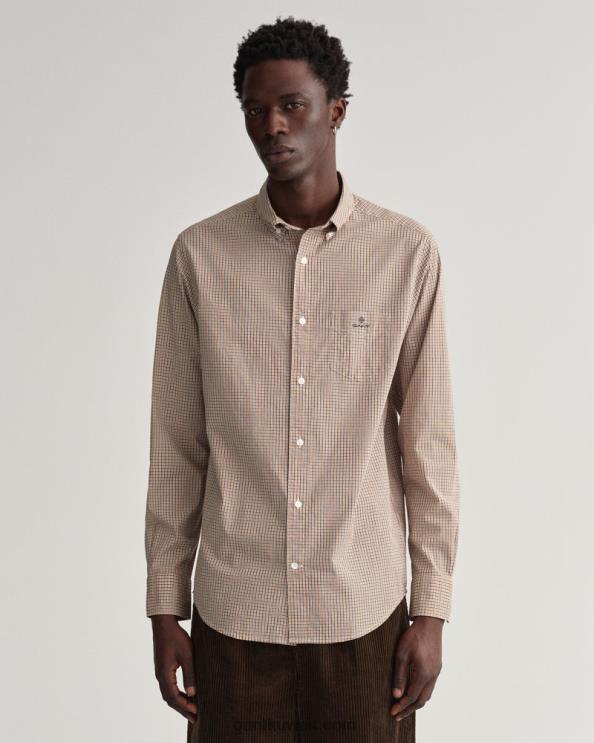 قميص قطني قصير من البوبلين بقصة عادية داكن خردل برتقال GANT رجال ZHL2Z43