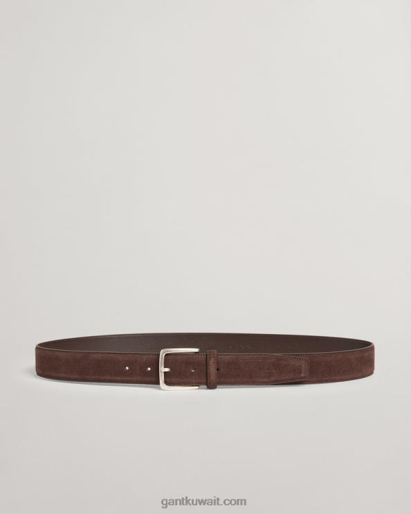 حزام من جلد الغزال الكلاسيكي بني غامق GANT رجال ZHL2Z454
