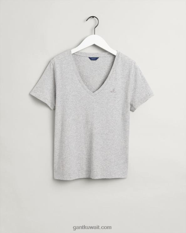 الأصلي الخامس الرقبة تي شيرت مزيج رمادي فاتح GANT نحيف ZHL2Z619