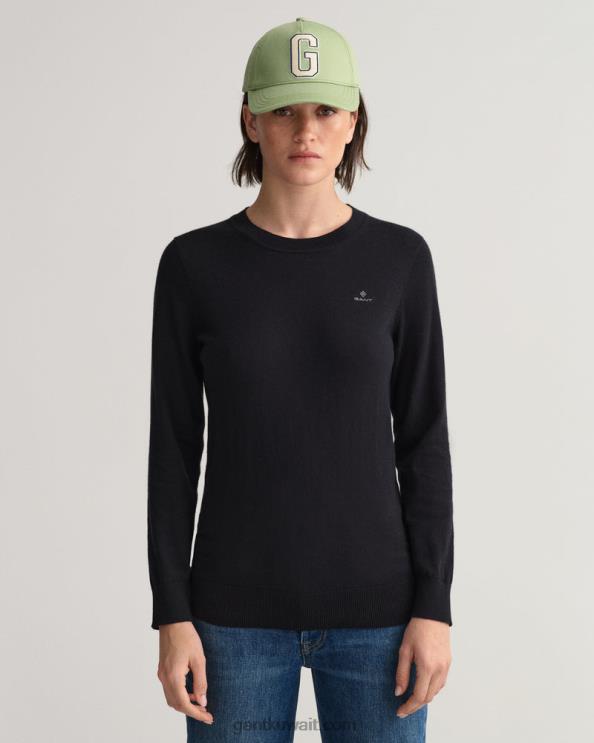 سترة من الكشمير القطني برقبة دائرية أسود GANT نحيف ZHL2Z687