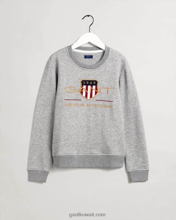 السيدات الأرشيف درع طاقم الرقبة عرق مزيج الرمادي GANT نحيف ZHL2Z726