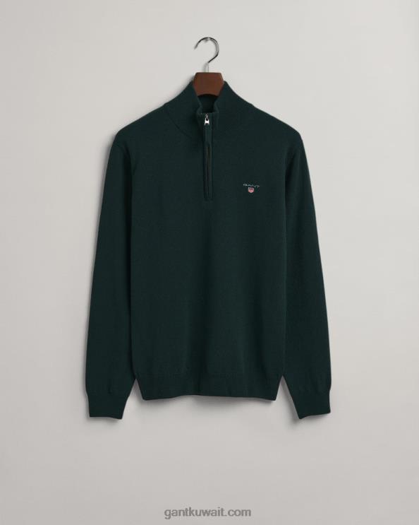 سترة نصف سحاب فائقة النعومة من lambswool الترتان الأخضر GANT رجال ZHL2Z332