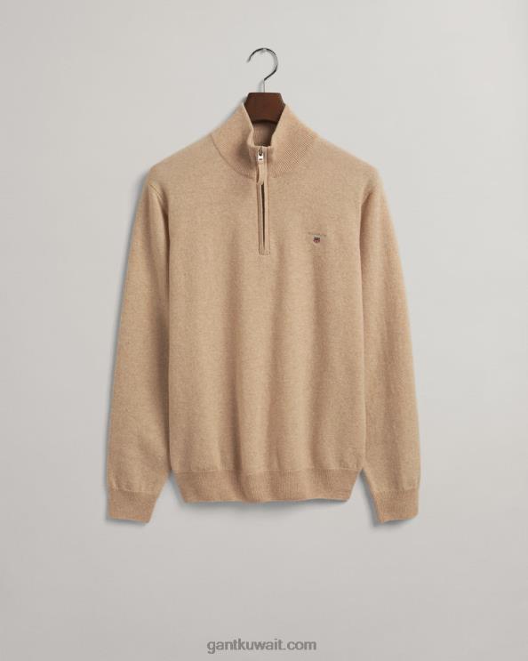 سترة نصف سحاب فائقة النعومة من lambswool dk. مزيج الرمل GANT رجال ZHL2Z334