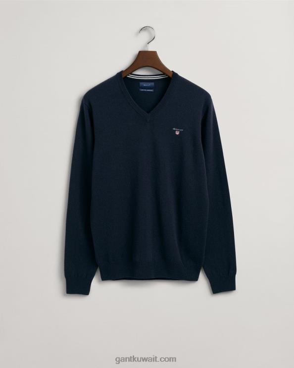 سترة برقبة على شكل حرف v من lambswool فائقة النعومة البحرية GANT رجال ZHL2Z333